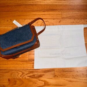Charles & Keith Denim and Brown Handbag